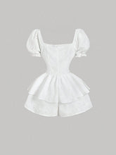 Women's Embroidered Ruffle Sleeve Romper For Spring/Summer, White Jumpsuit